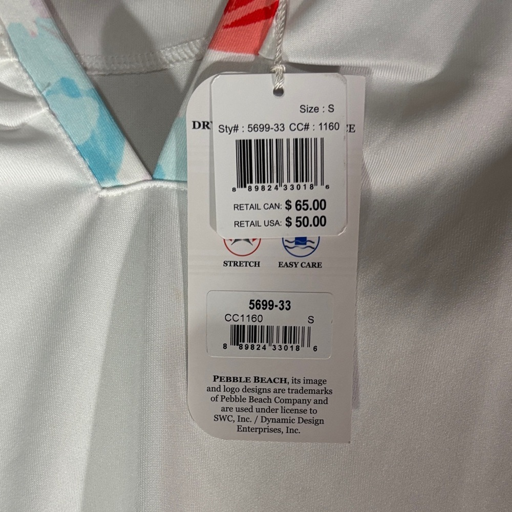 Pebble Beach White Sleeveless V-Neck Tank with Pink and Blue Floral Trim - Picture 2 of 6